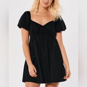 Hollister Short Sleeve Poplin Babydoll Mini Dress Black